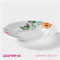 Тарелка глубокая Доляна «Пташка», d=20.2 см, фарфор, белая
