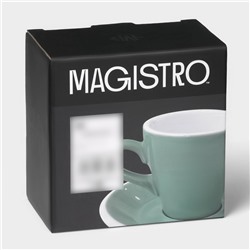 Кофейная пара Magistro Coffee time, 2 предмета: чашка 80 мл, блюдце d=12.5 см, фарфор, бирюзовая