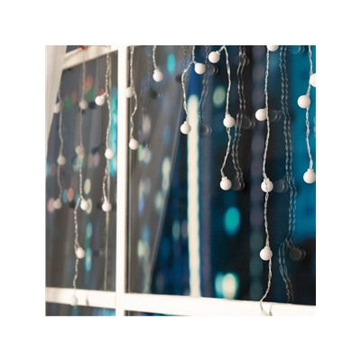 Гирлянда «Бахрома» 1.8×0.5 м с насадками «Шарики», IP20, прозрачная нить, 48 LED, свечение мульти (RG/RB), мигание, 220 В