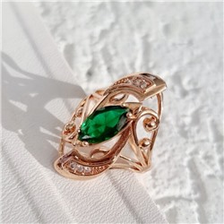 Кольцо 21 р коллекция Дубайское золото, покрытие позолота, вставка: фианиты, цвет: зеленый и прозрачный, арт.314.742-21