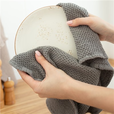 Полотенце кухонное SL HOME Linen, серое, однотонное, 38×65 см