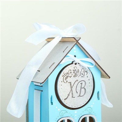 Коробка подарочная «ХВ», 21×11.5×13.5 см, деревянная, голубая