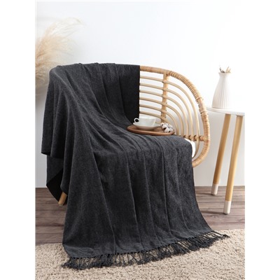 Плед с бахромой «Этель» Coal, 135×180 см, тёмно-серый