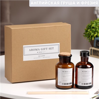 УЦЕНКА Набор подарочный: диффузор 120 мл, свеча аром., 120 г, Английская груша и фрезия