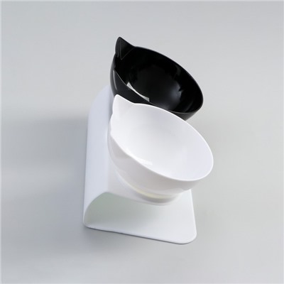 Миски, 27.5×14×15 см, 2 шт., на белой подставке, пластик, чёрная, белая