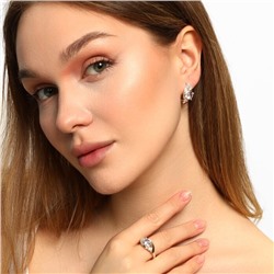 Комплект ювелирной бижутерии, покрытие: посеребрение, серьги и кольцо 17 р, вставка: фианит, цвет: прозрачный, арт.213.301-17
