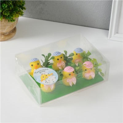 Фигурка пасхальная «Цыпленок в шляпке и тремя яичками», набор 6 шт., 5.5×12.5×18 см