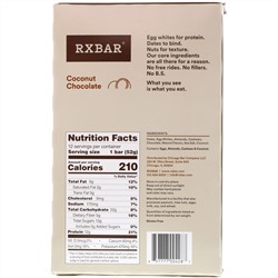 RXBAR, Protein Bar, Coconut Chocolate, 12 Bars, 1.83 oz (52 g) Each