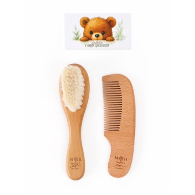 Расческа детская, деревянная с натуральной щетиной, гребень, набор 2 шт., M&B