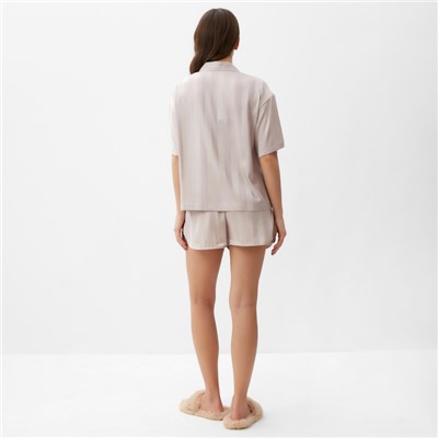 Пижама женская (рубашка, шорты) KAFTAN «Полоска», размер 48-50, бежевая