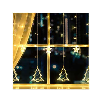 Гирлянда «Бахрома» 2.4×0.9 м с насадками «Ёлки», IP20, прозрачная нить, 138 LED, свечение тёплое белое, 8 режимов, 220 В