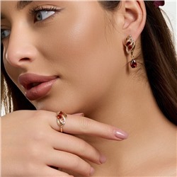 Комплект ювелирной бижутерии коллекция "Дубай" серьги и кольцо 19 р, покрытие позолота, вставка: фианиты и цирконы, цвет: красный и прозрачный, арт.215.738-19