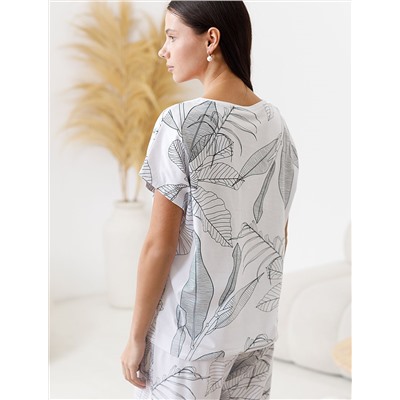 Свободная футболка с V-вырезом и цельнокроеным рукавом из 100% хлопка с принтом