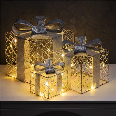 УЦЕНКА Фигура световая «Подарки», 20×15×10 см, 35LED, ААх2 (не в компл.), Т/БЕЛЫЙ