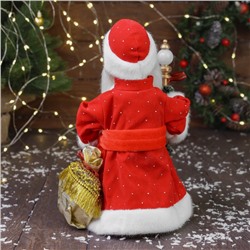 Дед Мороз под ёлку «Зимнее волшебство. С украшенным посохом и мешком», двигается, с подсветкой, 30 см, красный