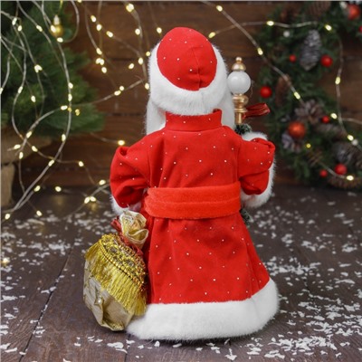 Дед Мороз под ёлку «Зимнее волшебство. С украшенным посохом и мешком», двигается, с подсветкой, 30 см, красный