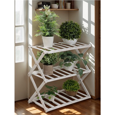 Подставка для цветов Greengo, 3 полки, 50×25×46 см, напольная, бамбук, белая