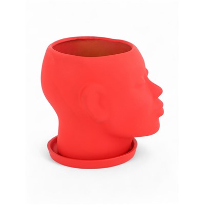 Декоративный горшок для цветов «Голова», 1.3 л, 16×16×14 см, керамический, с поддоном, красный