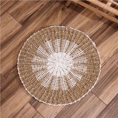 Коврик на пол круглый натуральный плетёный «Солнышко», из водорослей, 60 см, бежевый