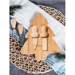 Поднос для нарезки и подачи сыра Новогодняя 20x25x1,5 см Ёлка / KF-S12 /уп 48/ нож и вилка