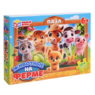 Пазлы 104 "Животные на ферме"