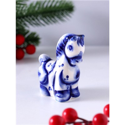 Фигурка фарфор гжель «Конь Буян», 7.5×6×3 см, бело-синий