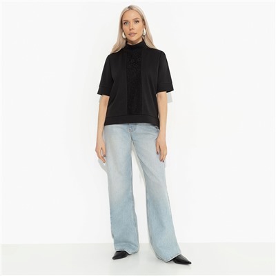 Водолазка комбинированная с кружевом, Фирменное приветствие (черная, со вставкой)