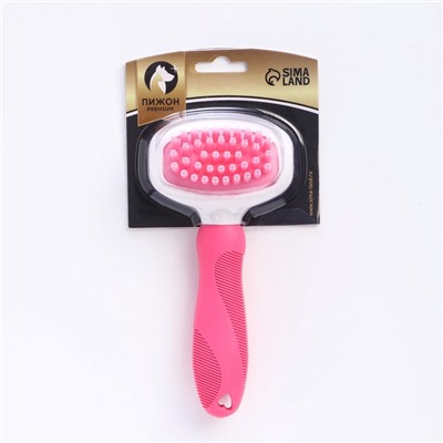 Щётка шерсти с удлиненными силиконовыми зубцами и массажным эффектом, 8×17, розовая