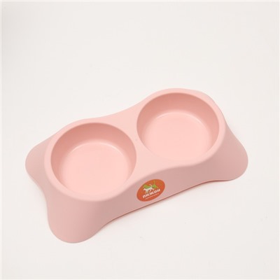 Миска двойная, 2×250 мл, 28×16×5 см, пластик, розовая