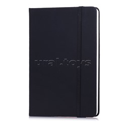 Записная книжка B6 (120 ммx170 мм) 160 стр, кремовая бумага 70 г/м² в клетку, печать в 1 краску, твердая обложка из искусственной кожи с покрытием Soft Touch, вертикальная резинка, закругленные уголки, 1 ляссе, в термоусадочной пленке, черная