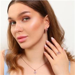 Комплект в форме сердца ювелирная бижутерия коллекция  "Дубай" серьги, кулон и кольцо 18 р, покрытие: позолота, вставка: фианиты, цвет: прозрачный и розовый, арт.213.770-18