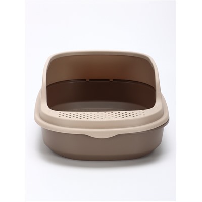 Лоток для кошек Фур-Мур 48×35.5 см с высоким бортом + совок, Soft-touch, капучино