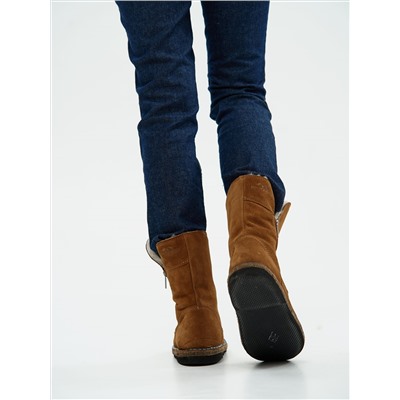 Полусапоги женские рыжие замшевые с замком на войлочной подошве