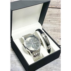 Подарочный набор для мужчины часы и браслет + коробка #22853389