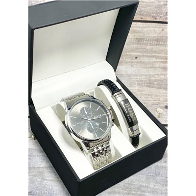 Подарочный набор для мужчины часы и браслет + коробка #22853389