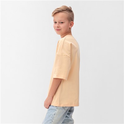 Футболка детская однотонная MINAKU: Basic line, светло-бежевая, рост 110 см