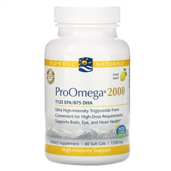 Nordic Naturals, ProOmega 2000, лимон, 1250 мг, 60 мягких желатиновых капсул