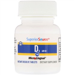 Superior Source, MicroLingual, Витамин D3, 400 IU, 100 таблеток