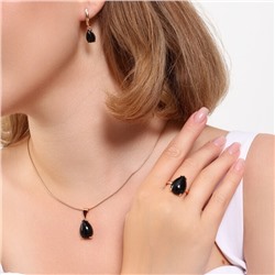 Комплект ювелирная бижутерия коллекция  "Дубай" серьги, кулон и кольцо 17 р, покрытие: позолота, вставка: пластик, цвет: черный, арт.215.417-17