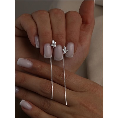 Серьги-продёвки из серебра с фианитами родированные 925 пробы с-0005р200