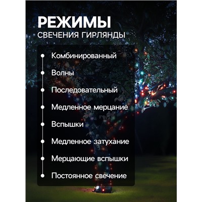 Гирлянда «Клип-лайт» 3 нити по 20 м, IP44, УМС, тёмная нить, 399 LED, свечение мульти, 8 режимов, 24 В