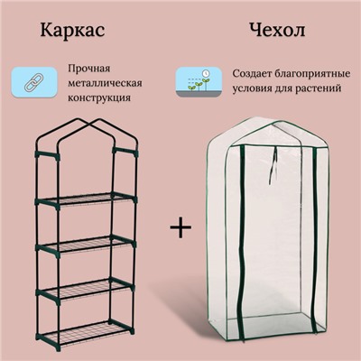 Парник-стеллаж, 4 полки, 160 × 70 × 30 см, металлический каркас d = 16 мм, чехол плёнка 80 мкм, Greengo
