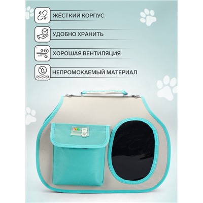 Сумка - переноска. 45×24×33 см с органайзером и окном, белая, мятная