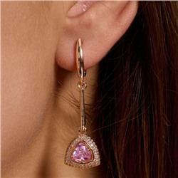 Комплект ювелирной бижутерии коллекция "Дубай" серьги и кольцо 18 р покрытие позолота, вставка: фианиты и цирконы, цвет: розовый и прозрачный, арт.215.621-18