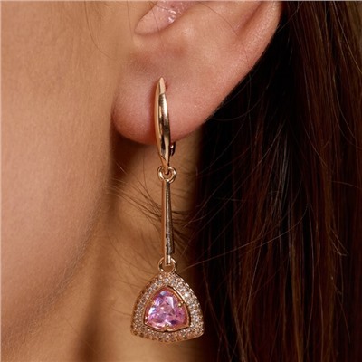 Комплект ювелирной бижутерии коллекция "Дубай" серьги и кольцо 17 р покрытие позолота, вставка: фианиты и цирконы, цвет: розовый и прозрачный, арт.215.621-17