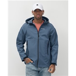 Ветровка спортивная мужская с капюшоном softshell синего цвета 9563S