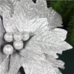 Цветок декоративный Пуансеттия 25 см серебро / NG33-16 /уп 100/600/