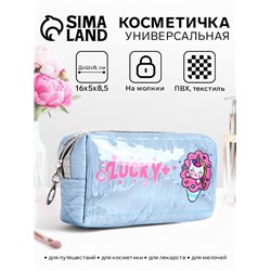 Косметичка на молнии объёмная, с подкладкой, маленькая, с принтом, голубая