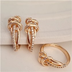 Комплект ювелирной бижутерии коллекция "Дубай" серьги и кольцо 17 р, покрытие позолота, вставка: фианиты, цвет: прозрачный, арт.314.833-17