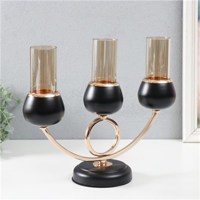 Металлический подсвечник на 3 свечи «Тёмный рыцарь», чёрный матовый с золотом, 36×24×12 см